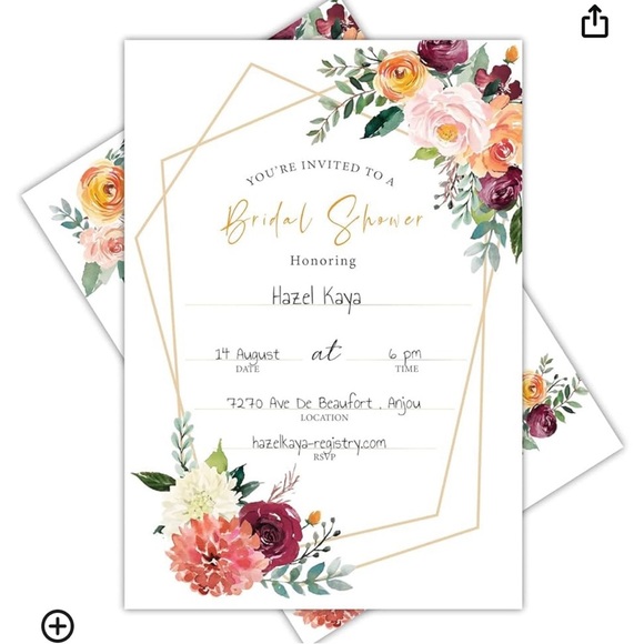 20 Floral Bridal Shower Invitations With Envelopes - Picture 1 of 7